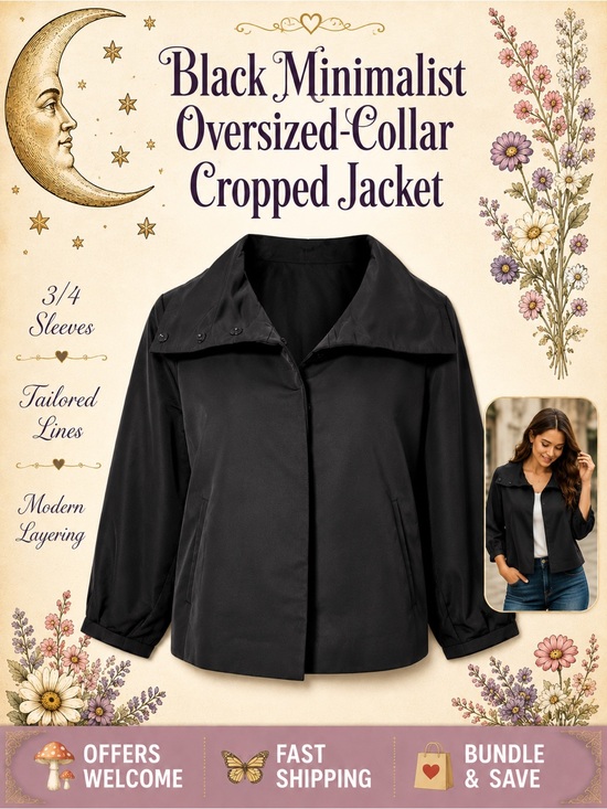 Rafaella Jackets & Blazers - Rafaella Black Jacket Oversized Collar 3/4 Sleeves Side Pockets Small